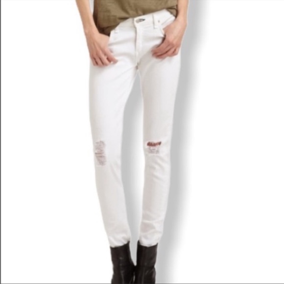 Rag & Bone Dash Slouchy Skinny Tattered White Jeans - Picture 2 of 14